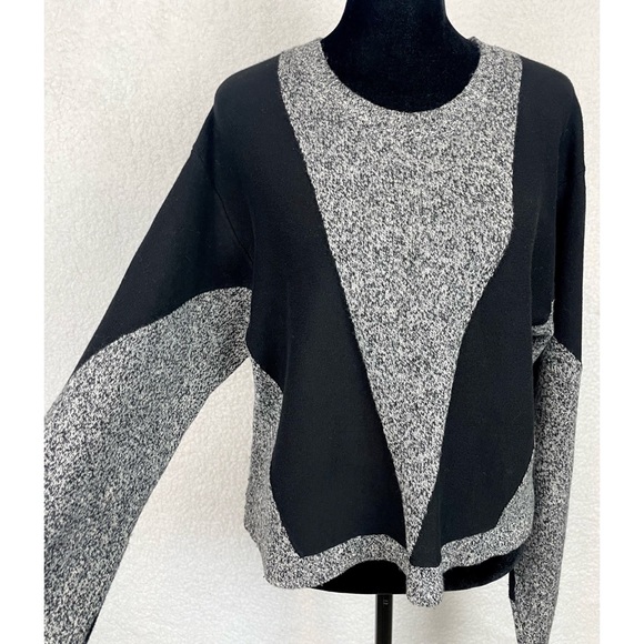 PUBLIC SCHOOL • NY Sana Black/Grey Colorblock Cropped Crewneck Knit Sweater - Picture 10 of 16